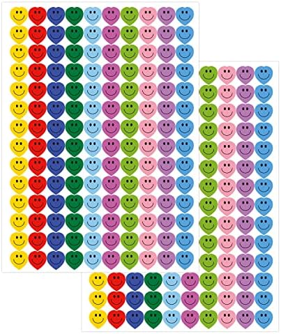 רג 'לטו 6000 חתיכות מדבקות לב פנים שמחות לילדים בית ספר תרשים התנהגות תגמול ביתי ב-10 צבעים, 3/8 אינץ' בקוטר ילדים