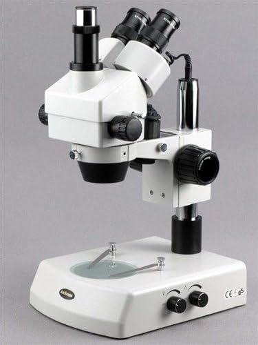מיקרוסקופ זום סטריאו טרינוקולרי מקצועי דיגיטלי של אמסקופ-2 הרץ-5 מ', עיניות פי 10, הגדלה פי 3.5-90,