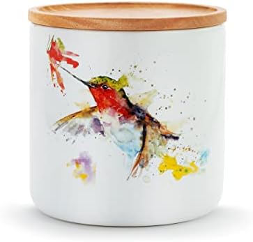 דנדקו יונק ציפור וצבעי מים פרחים אדום 5.5 x 5 צנצנת מיכלת עץ קרמיקה
