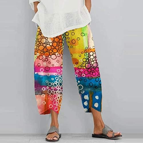 מכנסי קפרי הדפס פרחוני של Qtocio מכנסיים יוגה רגל רחבה מכנסיים פלאצו מכנסיים מקיץ לבוש מזדמן מכנסיים