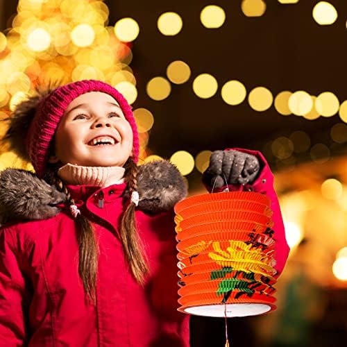 24 יח 'סיני לשנה החדשה נייר פנס מנורת תלויה פנסים עם נורות LED פנסים סיניים רב -צבעוניים עם פרחים פסטיבל