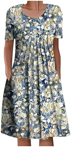 שמלת הדפס פרחים לנשים קיץ קיץ שרוול קצר שרוול עגול שמלות טוניקה חוף חוף שמלת נדנדה רופפת