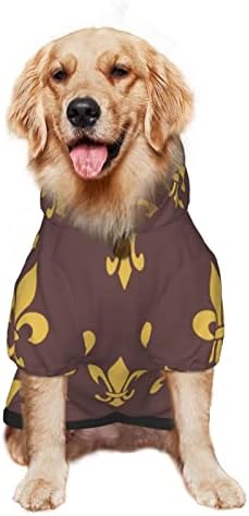 קפוצ'ון גדול של כלב גדול סוודר בגדי חיות מחמד זהב-פלור-ליס עם מעיל תלבושת חתולים רכה כובע קטן