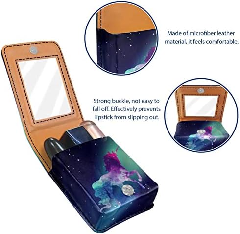 חד קרן גלקסי איפור שפתון מחזיק מקרה עבור מחוץ מיני שפתון מקרה עם מראה נסיעות שפתון פאוץ