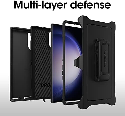 Otterbox Galaxy S23 Ultra Defender Series Case - שחור, מחוספס ועמיד, עם הגנה על נמל, כולל קיקטנד קליפ נרתיק