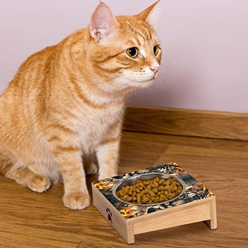 טייגר עם אש כלב חתול קערת נירוסטה אנטי הקאות לחיות מחמד מזין חמוד קערות סט 15 עם מוטה עם מעמד מוגבה