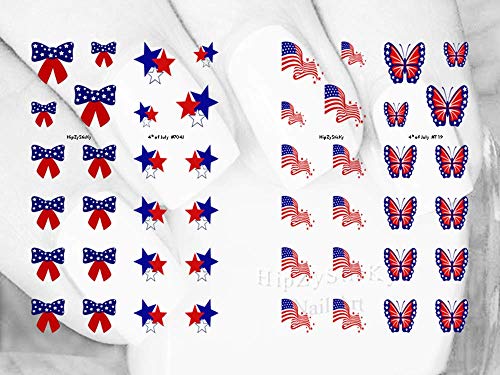 מדבקות אמנות ציפורניים מדבקות העברות ציפורניים מגלשת מים 48 יחידות חג 4 ביולי-סרט דגל אמריקאי קשת