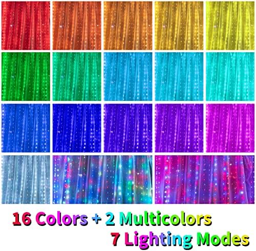 16 צבעים שמשנים אורות וילון - 250 לד 9.8 על 8.8 רגל אורות מחרוזת פיות, 7 מצבים אורות מנצנצים עם