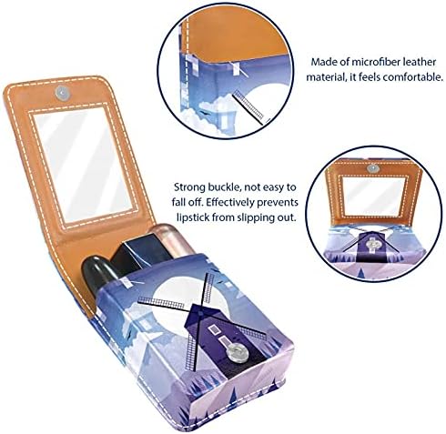 טחנת רוח סגול גלוס מחזיק שפתון מקרה נייד איפור תיק נסיעות שפתון ארגונית מקרה עם מראה מיני שפתון