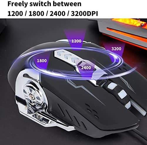 עכבר קווי, 1200/1800/2400/3200 DPI מתכוונן, גלגל מגע, 6 כפתורים, תאורת משחקי USB עכברים טאבלט מחשב אופטי, לעסקי