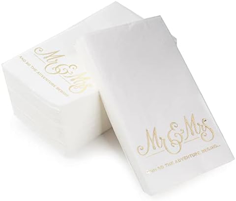 100 חבילה של מפיות קוקטיילים בנייר לבן עם עיצוב זהב ， ארוחת ערב רשמית, יום נישואין, מפיות לחתונה לשולחנות, חדרי