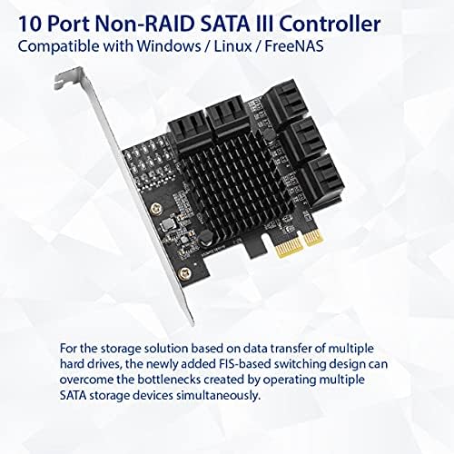 IO CREST 10 PORT SATA III ל- PCIE 3.0 X1 כרטיס הרחבה ללא פשיטה JMB582 סוגר פרופיל נמוך,