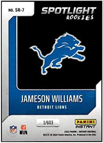 ג'יימסון וויליאמס RC 2022 PANINI טירון זרקור מיידי /991BW7 NM+ -MT+ NFL אריות כדורגל