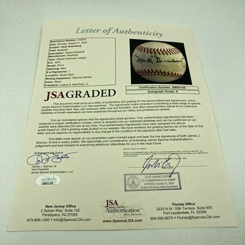 האנק גרינברג חתימה על ליגה אמריקאית בייסבול PSA DNA ו- JSA מדורגים 8 - כדורי בייסבול חתימה