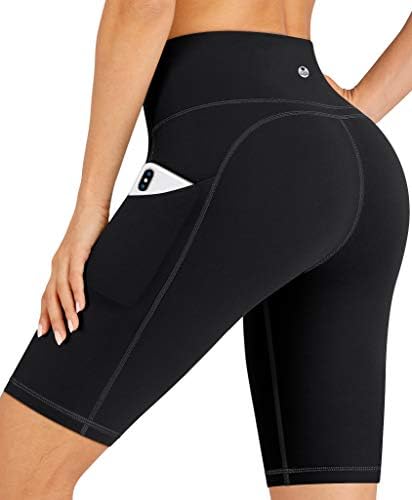 מכנסי אופנועים של יוגה לנשים מותניים גבוהים - מכנסי אימון 8 עם מכנסי חדר כושר של סטרץ יוגה בכיס פנימי