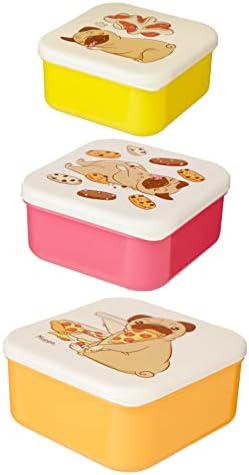 פאקטור נובח מופס פאג סט של 3 קופסת אוכל אחסון חטיפים ס / מ / ל-קופסת אוכל עם תאים מרובים-מיכלי מזון
