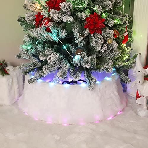 עץ חג המולד של HIAGROW כובע טופר קשת עם מקרן פתית שלג - צווארון עץ חג המולד לבן, קישוטים לחג המולד בפלאש