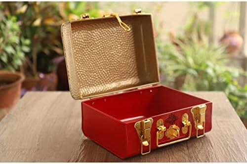 ארט הודי וילה עתיקה בסגנון עתיק אמצעי בינוני בינונית גזעים אדומים וזהב, קופסאות אחסון לשימוש יומיומי, מתנות