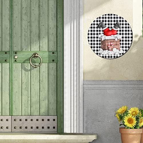 סימן פח עגול פח שלט באפלו משובץ סנטה קלאוס מעגל זר שלט דלת קיר וינטג