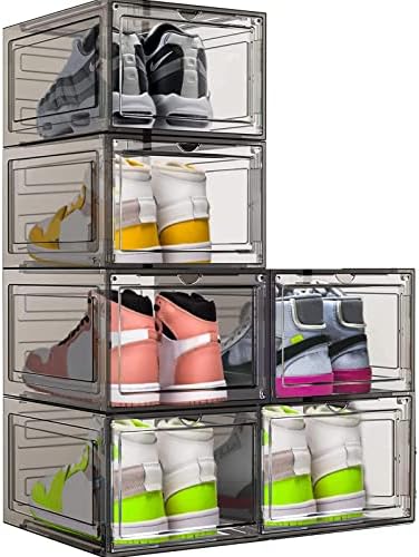 אחסון נעלי ספורט ברוויקס, 6 חבילות ערימה פלסטית ברורה, מארגן נעליים לארון, תיבת תצוגת נעליים, אחסון מארגנים,