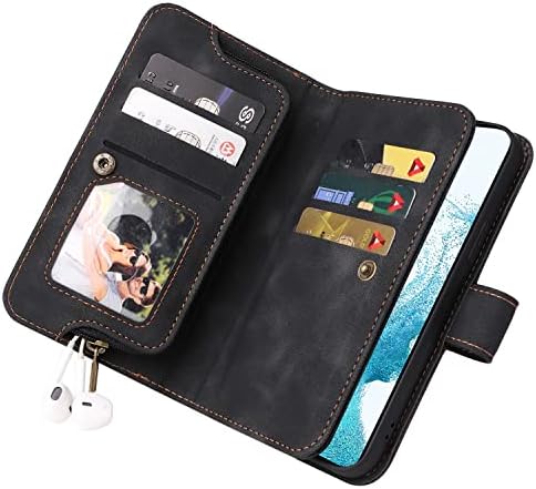 מארז הארנק של נרתיק מגן תואם ל- Samsung Galaxy S21, מארז טלפון דק של PU, מארז טלפון, אבזם מגנטי עמד