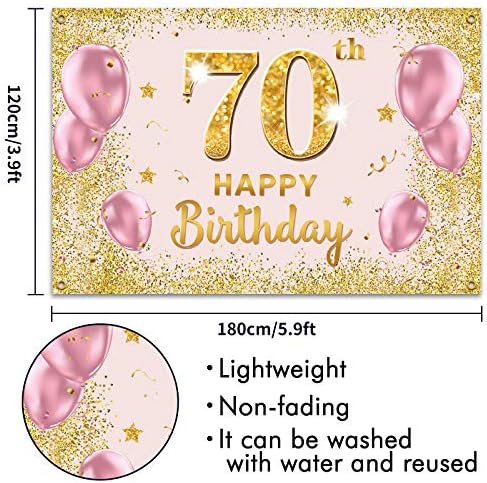 פאקבוום באנר רקע יום הולדת 70 שמח-70 אספקת קישוטים למסיבת יום הולדת לנשים-ורוד זהב 3.9 על 5.9 רגל