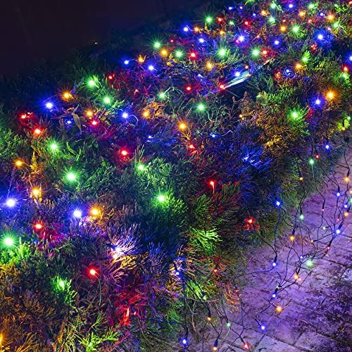 מסנוור חג מולד בהיר 200 LED 9.8 רגל x 6.6 רגל אורות רשת + 20 רגל 60 אורות פיות המופעלים על סוללות LED