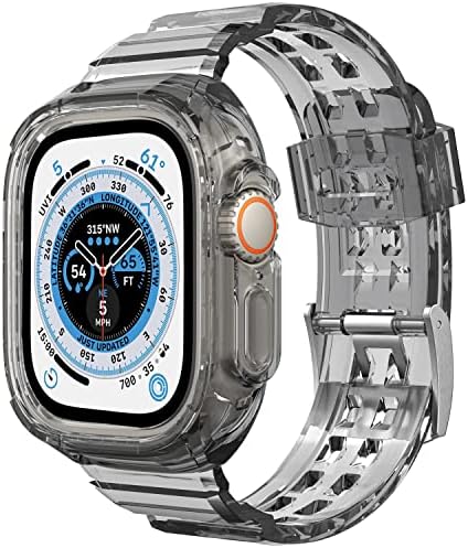 מקרה Miimall עם פס תואם ל- Apple Watch Ultra 49 ממ להקה עם מקרה, רך TPU סיליקון אטום למים שקוף.