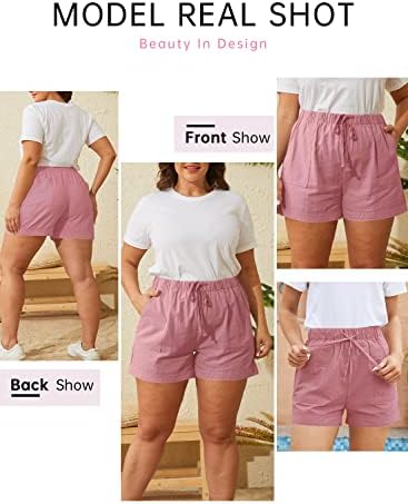 אנגרק נשים אלסטי מותניים מזדמן שרוך מכנסיים קיץ חוף מכנסיים קצרים קומפי לפרוע מכפלת קצר מכנסיים עם כיסים