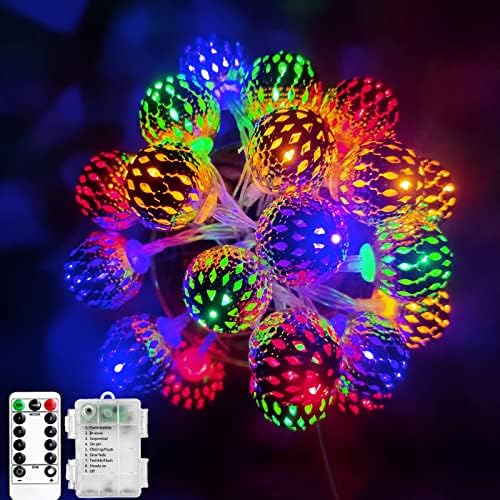 אורות מיתר מרוקאיים חיצוניים מופעלים על סוללות 20 אורות מיתרים גלובלי רב -צבעוני LED עם טיימר מרחוק, אטומי