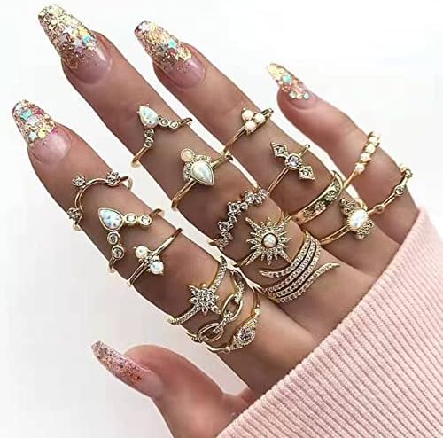 טבעות טבעות נשים טבעת נישואין 17 חלקים סט רעיון לערימה טבעת אירוסין ליהלום מדומה לנשים טבעות ערימת תכשיטים