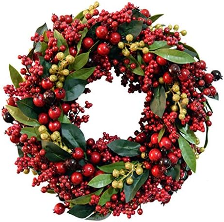 חג המולד של זר, עם פירות יער אדומים/קישוטי חג המולד מוזהבים/עלים ירוקים/דובדבנים/טבעות פלדה