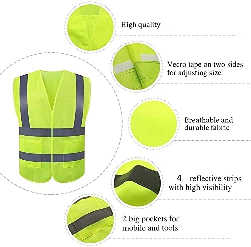 Jsungo ראות גבוהה בטיחות אפוד 10 חבילה, אפוד רפלקטיבי צהוב עם רצועת כסף 2 אינץ ', אפוד בנייה לגברים ונשים,