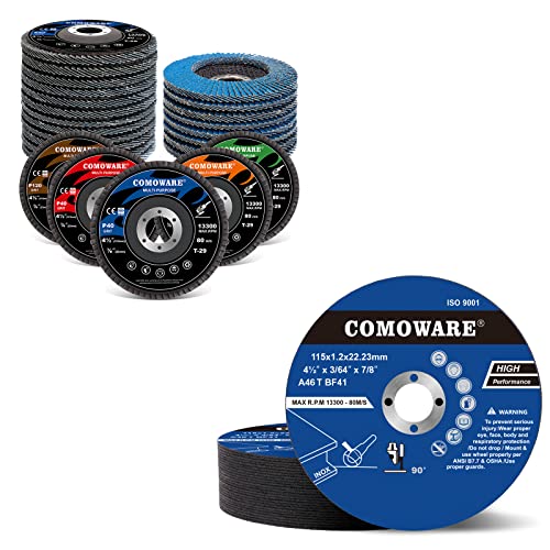 COMOWARE 25 דיסקים דש חבילה 4 1/2 אינץ 'למטחנת זווית, 40/60/80/120 GRIT 4 1/2 דש דיסק ו 25 חבילה 4 1/2