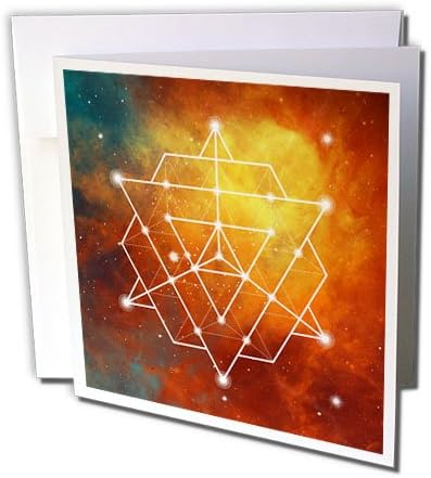 3 כרטיס ברכה רוז גיאומטריה משולשים קדושים על רקע גלקסי כתום בהיר, 6 איקס 6