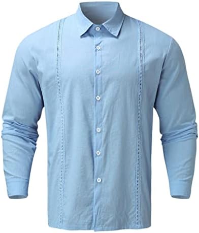 חולצות פשתן כותנה של Beuu לגברים, כפתור שרוול קצר בקיץ למטה חולצת טי כפולה חולצה רגועה בכושר