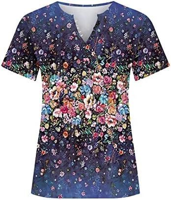 חולצות הנלי האביביות לנשים מחמיאות לחצץ חוף חמוד כפתור למעלה V צוואר חולצת חולצה קיץ טוניקה מודפסת פרחים