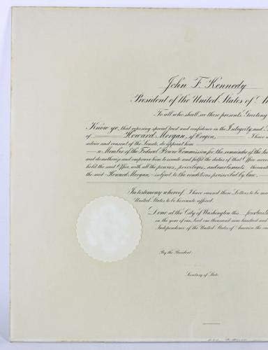ג'ון פ. קנדי ​​חתם על מסמך ועדת הכוח הפדרלית של 19x23 BAS A72306 - MLB חתימה חתימה שונות של פריטים שונים
