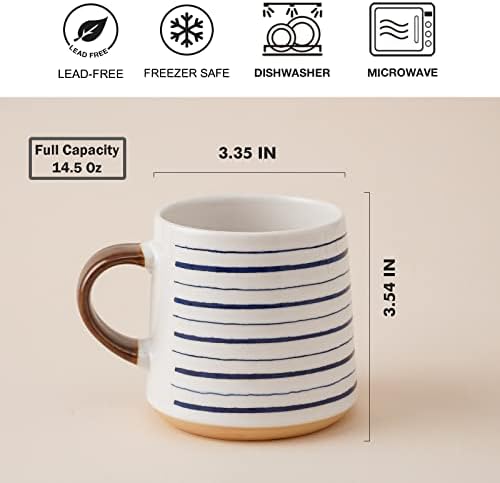 Taimei Teatime 16.9-Oz ספל קפה גדול עם דבורה צבועה ביד וצרור דפוס פרחוני עם ספלי קפה סט של 4