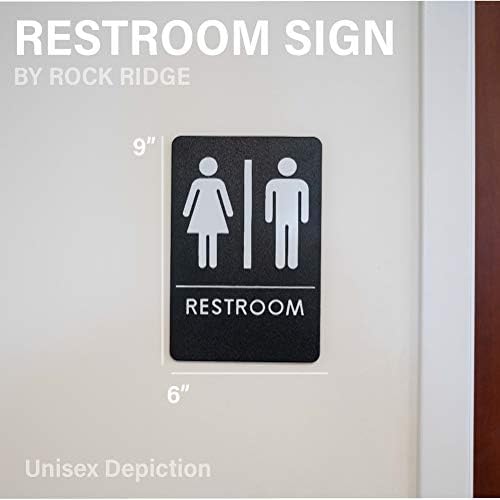 שלט השירותים של רוק רידג 'יוניסקס שלט דלת אמבטיה תואמת ADA, עסק משרדי ומסעדה, תוצרת ארהב, חבילה של 3
