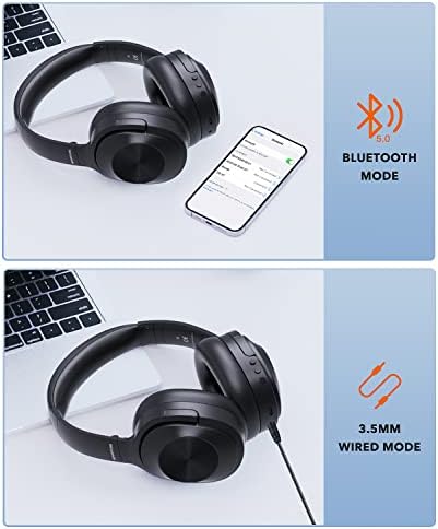 Infurture Q1 אוזניות ביטול רעש פעיל עם מיקרופון ， אלחוטי מעל אוזניות Bluetooth באוזן, בס עמוק, כוסות