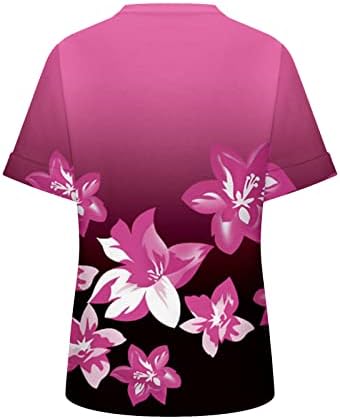 צמרות קיץ לנשים 2023 צד שרוול קצר מפוצל חולצה כושר רופף חולצה מזדמנת V צוואר פרחוני פרחוני גרפיקה