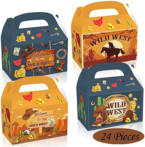24 חבילה קופסאות מתנה לבוקרים מערביים - מערב פרוע קאובוי מסיבת יום הולדת ציוד קישוט מסיבת סוסים לטובת תיקי