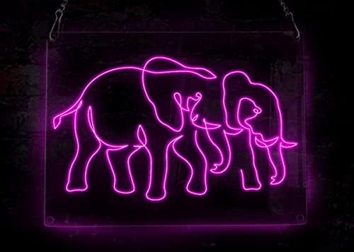 פילים זוגיים שהולכים שלט ניאון, נושא בעלי חיים בעבודת יד אל -חוט ניאון שלט אור, אמנות קיר לעיצוב