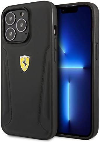 מארז טלפון של CG נייד פרארי לאייפון 14 Pro בשחור עם צדדים חותמים חמים, עור אמיתי מגן, עמיד ואנטי סקרט