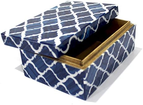 פריטי אספנות מעצבת ריבוע עץ קופסת עץ דקורטיבי תיבת אחסון מלכותית קופסת רטרו כחולה ולבן