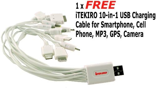 ערכת מטען סוללות לרכב של Itekiro AC DC עבור פולארואיד T1035 + ITEKIRO 10 ב -1 USB כבל טעינה
