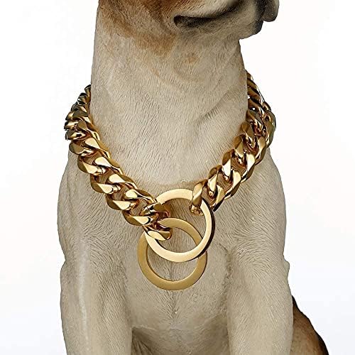 15 ממ צווארון כלב מתכת שרשרת שרשרת חיות מחמד מפלדת אל חלד 316L נירוסטה צווארון חנק כלב צווארון, זהב, 30 אינץ