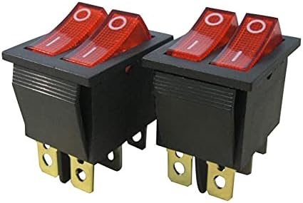 Nunomo 2PCS AC 250V/16A, 125V/20A כפתור אדום ואדום עם אור/כיבוי DPDT 6 PIN 2 מיקום מתגי נדנדה