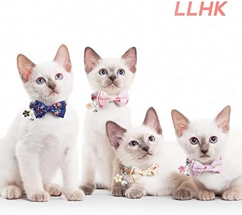 4 חבילה חתול קולרים לילדה חתולים עם עניבת פרפר ופעמון, אישית בדלני חתלתול צווארון מתכוונן 7-12